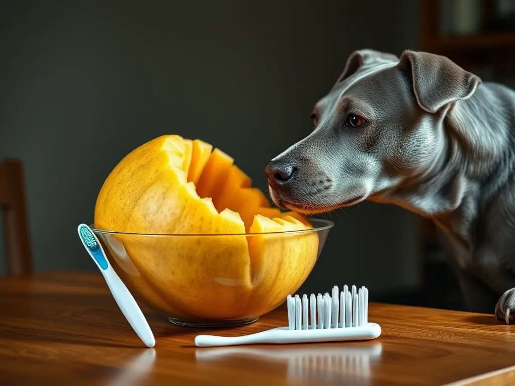 Fotorealistic imagen de melón, cepillo y perro