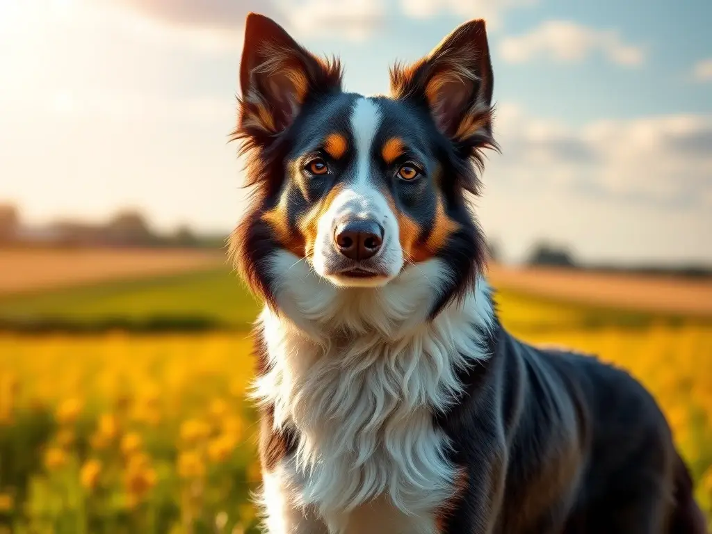 Foto realista de un Border Collie brillante en un campo