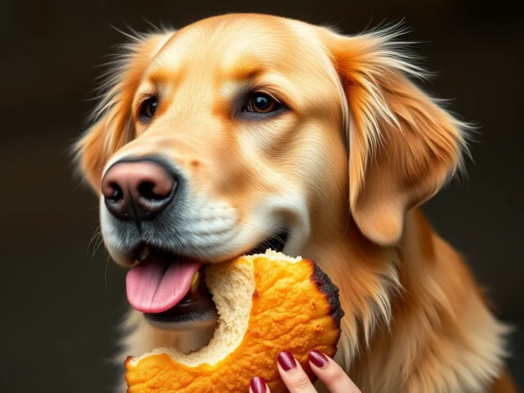 Foto de un Golden Retriever comiendo memrill