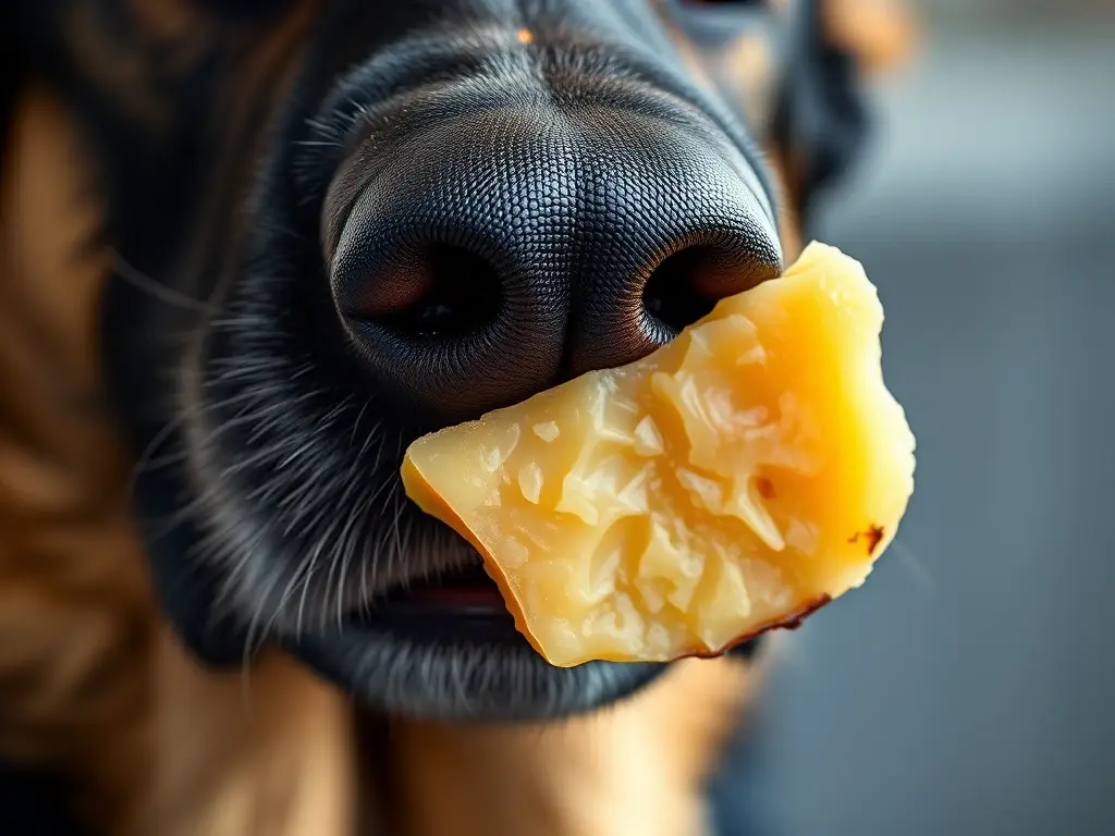 Foto realística y detallada del hocico de un perro pastor alemán con membrillo