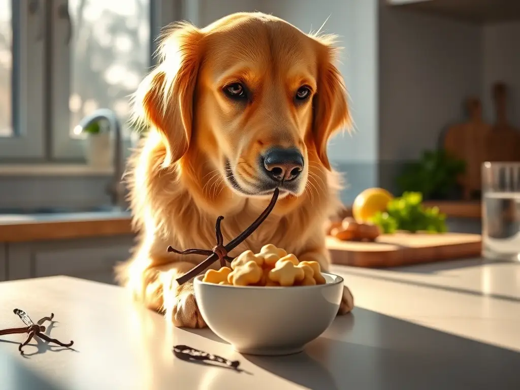 Golden retriever huele vainilla en cocina