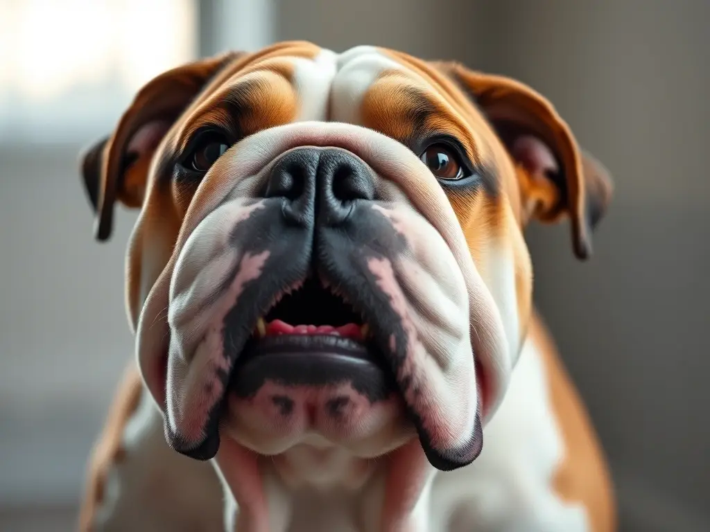 Fotografía realista de Bulldog inglés con expresión confiante y rasgos detallados