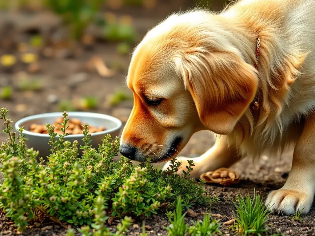 Imagen realista de un Golden Retriever jugando con oregano