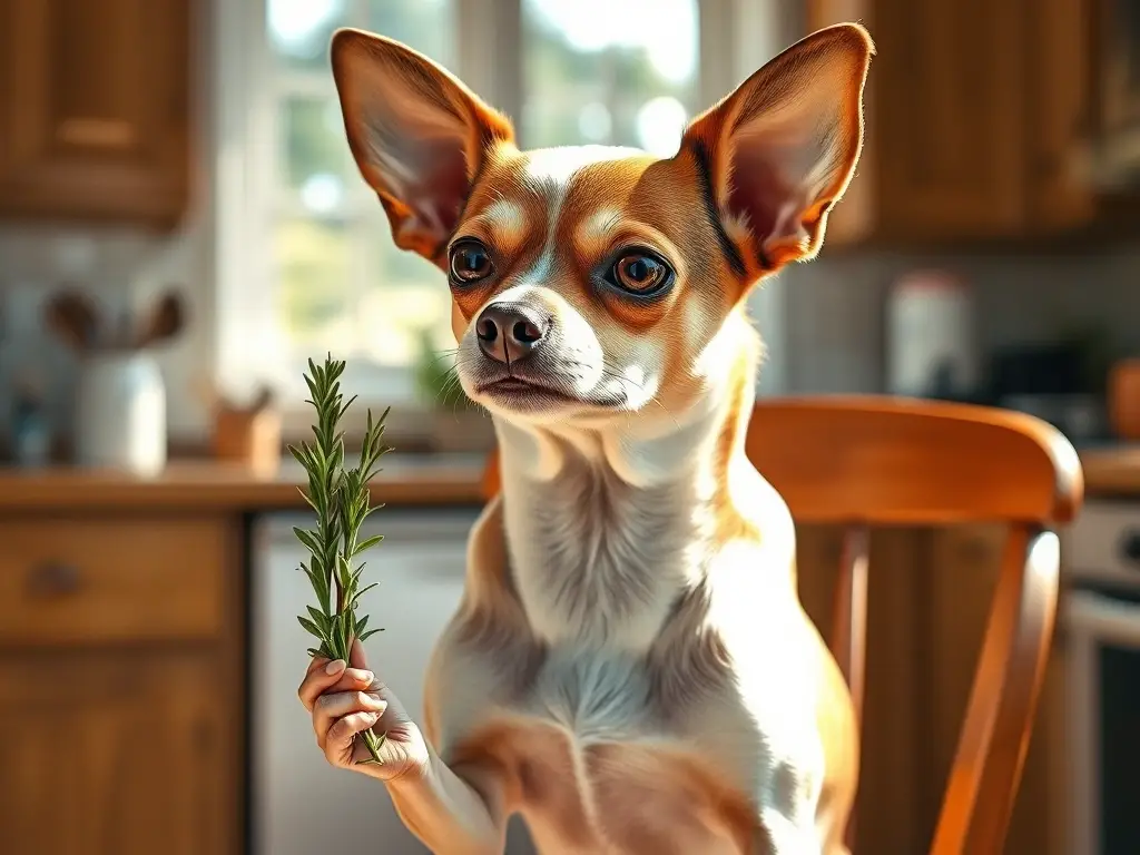Fotografía realista de un chihuahua con romero
