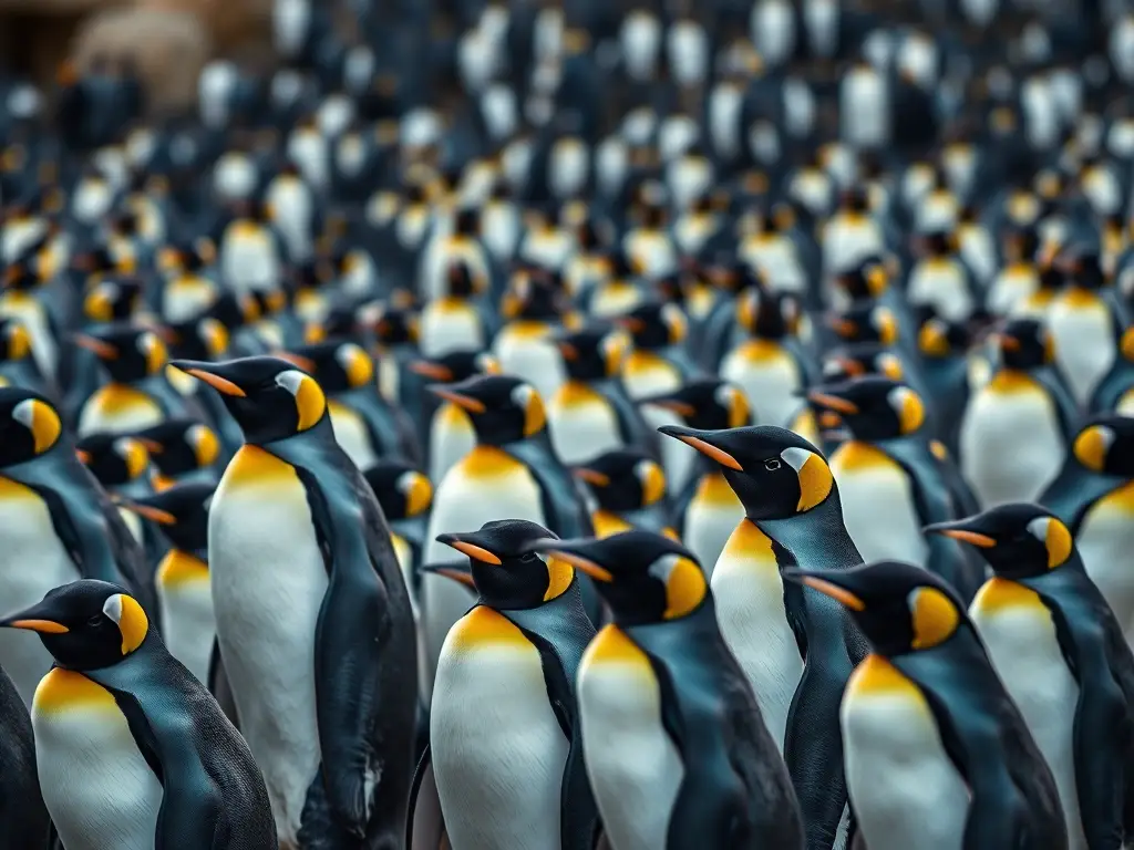 Una obra maestra realista y detallada de pingüinos