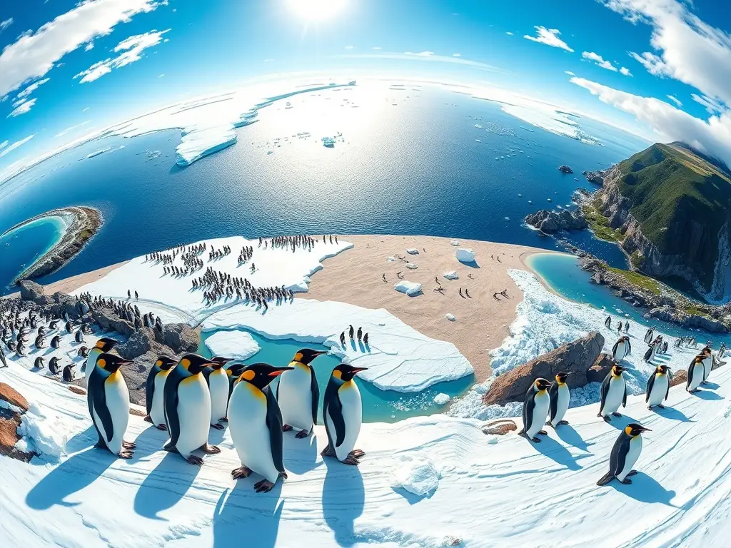 Ilustración panorámica del hábitat mundial de pingüinos