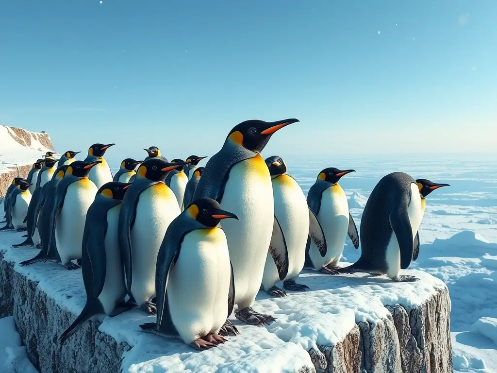 Un retrato fotográfico realista de colonias de pingüinos en su hábitat natural