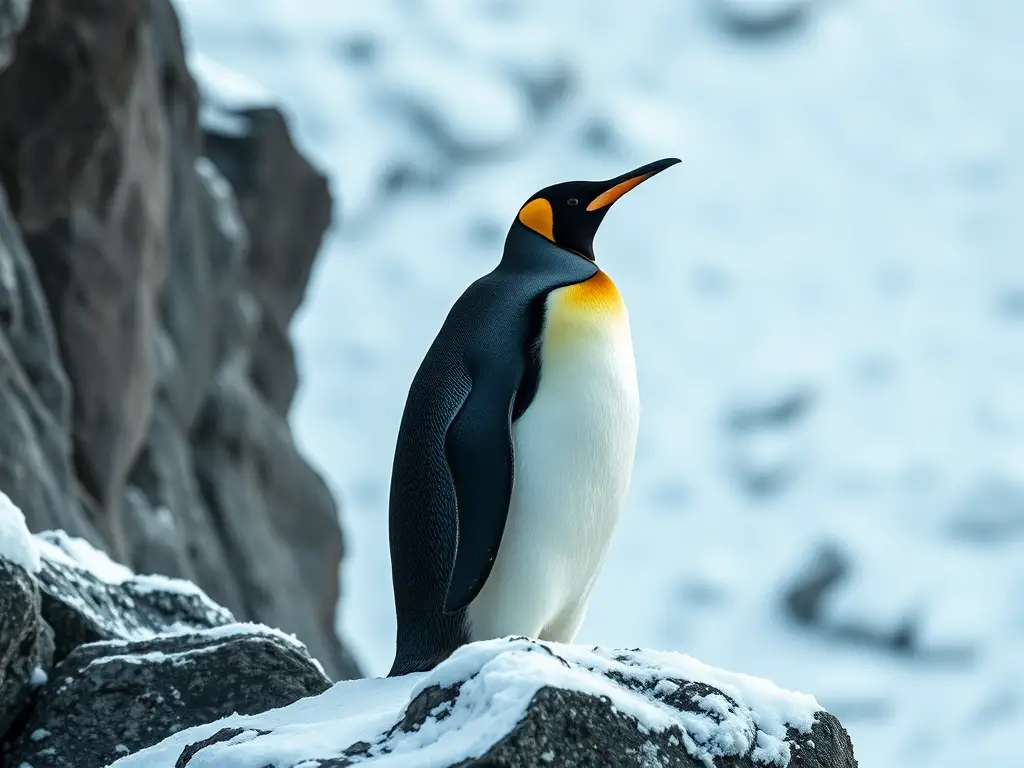 Un retrato realista de un rey pingüino en Antártida