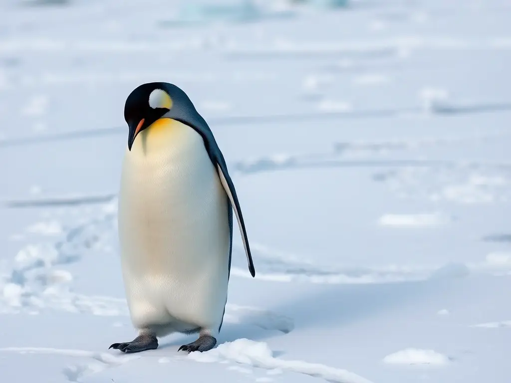 Un retrato realista de un penguin emperador en hielo