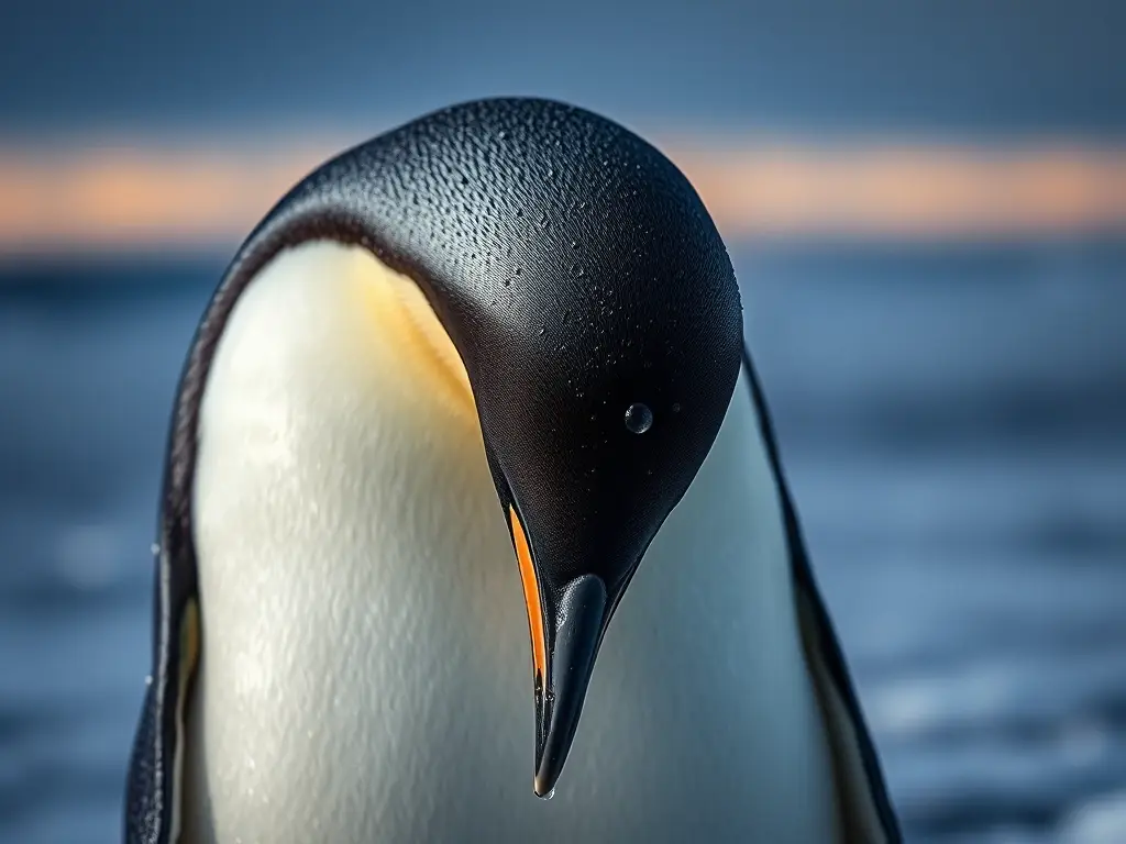 Pingüino emperador bajo hielo, plumas impermeables