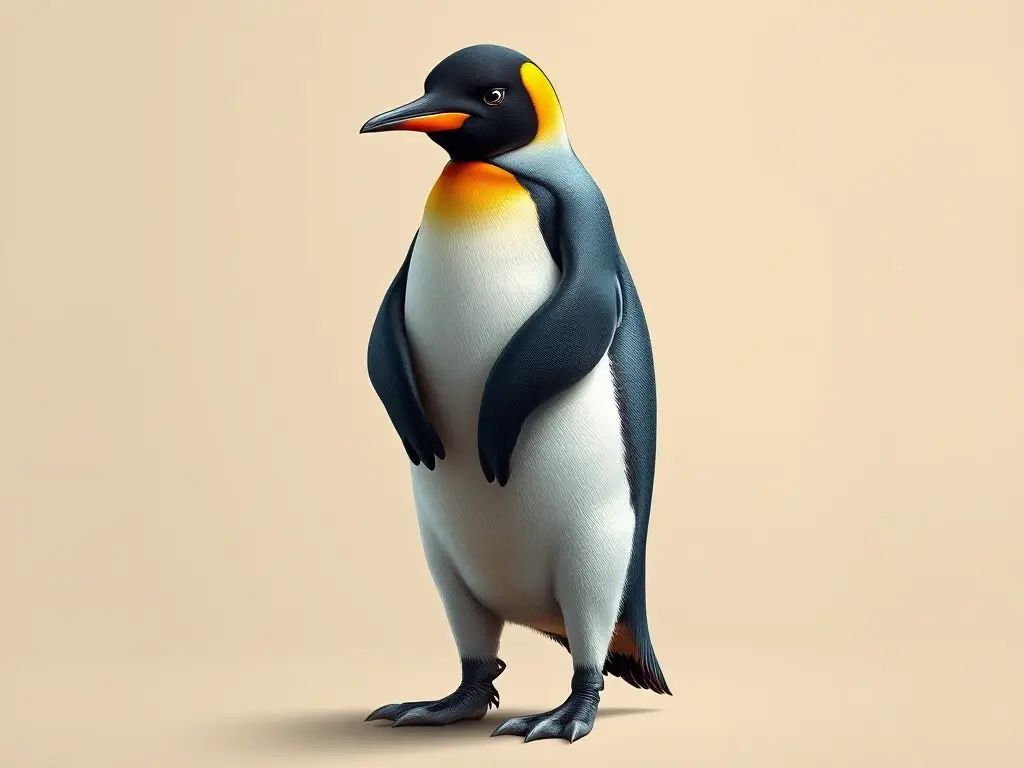 Ilustración realista de pingüino rey, anatomía precisa