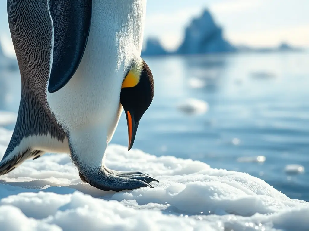 Primer plano fotorrealista de pingüino emperador curioso