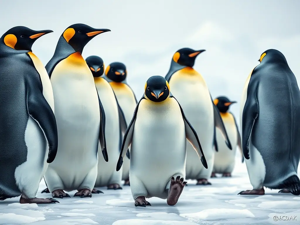 Fotografía de pingüinos emperadores realistas con personalidades distintivas