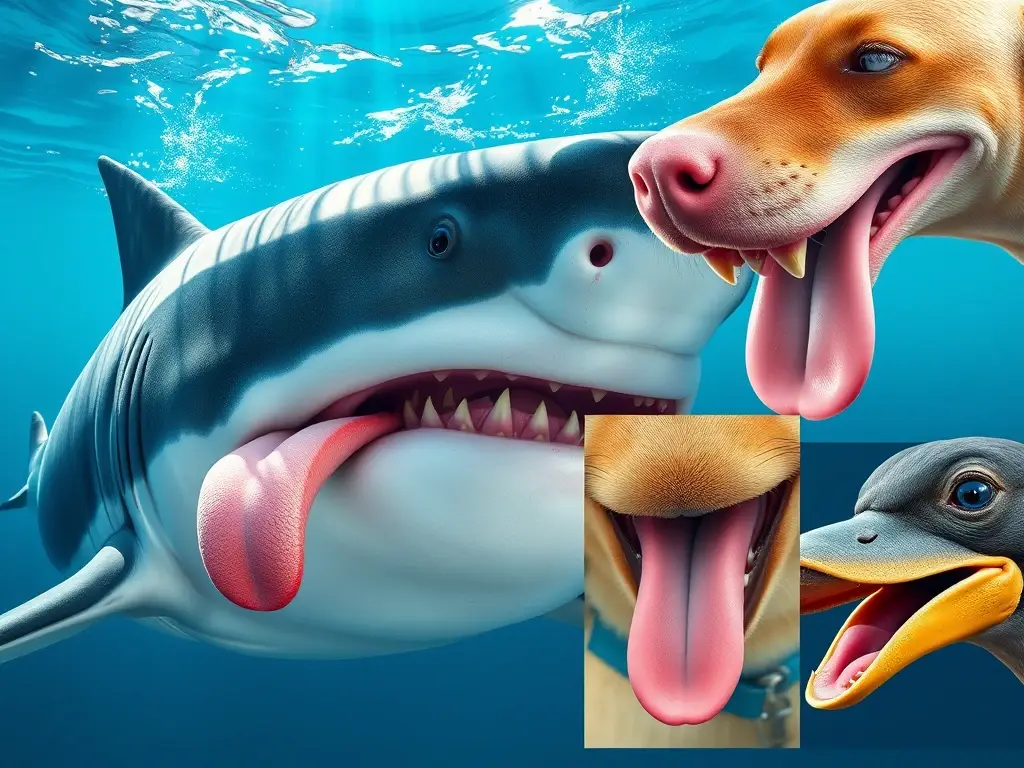 Ilustración fotorrealista de tiburón y lenguas comparativas