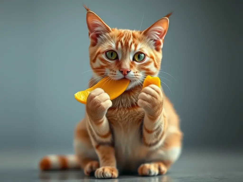 Un retrato de gatito tabby disfrutado de un manzano