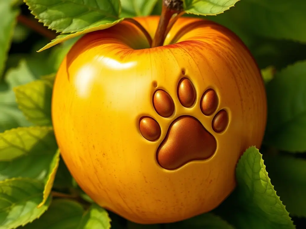Ilustración de manzana Granny Smith con paw print, alta calidad