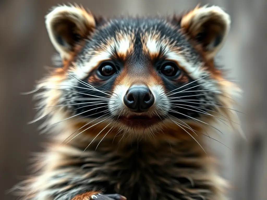 Un retrato realista de un raccoon en cámara, con expresión curiosa