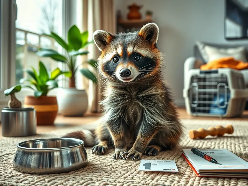 Mapache joven en salón seguro, foto realista