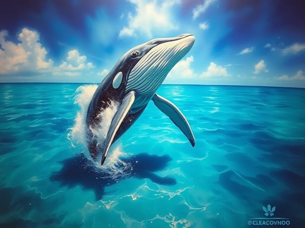 Una pintura de ballena ola realista en el Caribe