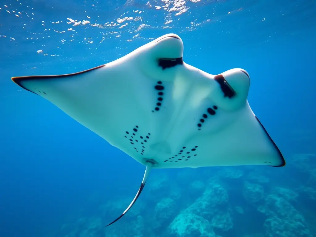 Photorealistic 8K image of a ray manta in pristine Caribbean waters