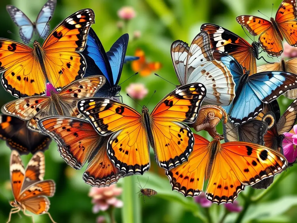 collage fotográfico realista de mariposas con alta gama de detalle