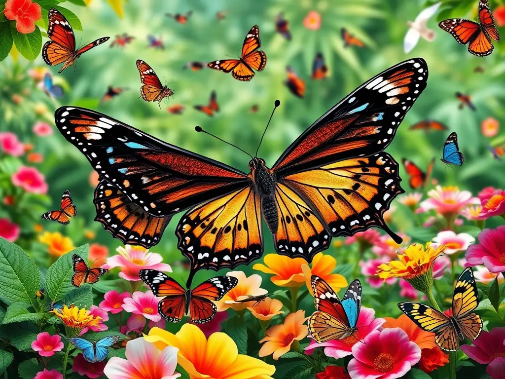 Un collage fotorealista de mariposas en hábitats naturales