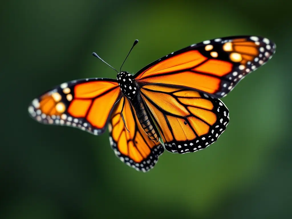 Fotografía realista de mariposa monarca a full HD, sin distorsión