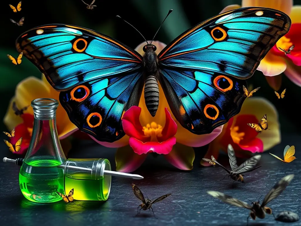 Mariposa gigante africana sobre orquídea con veneno