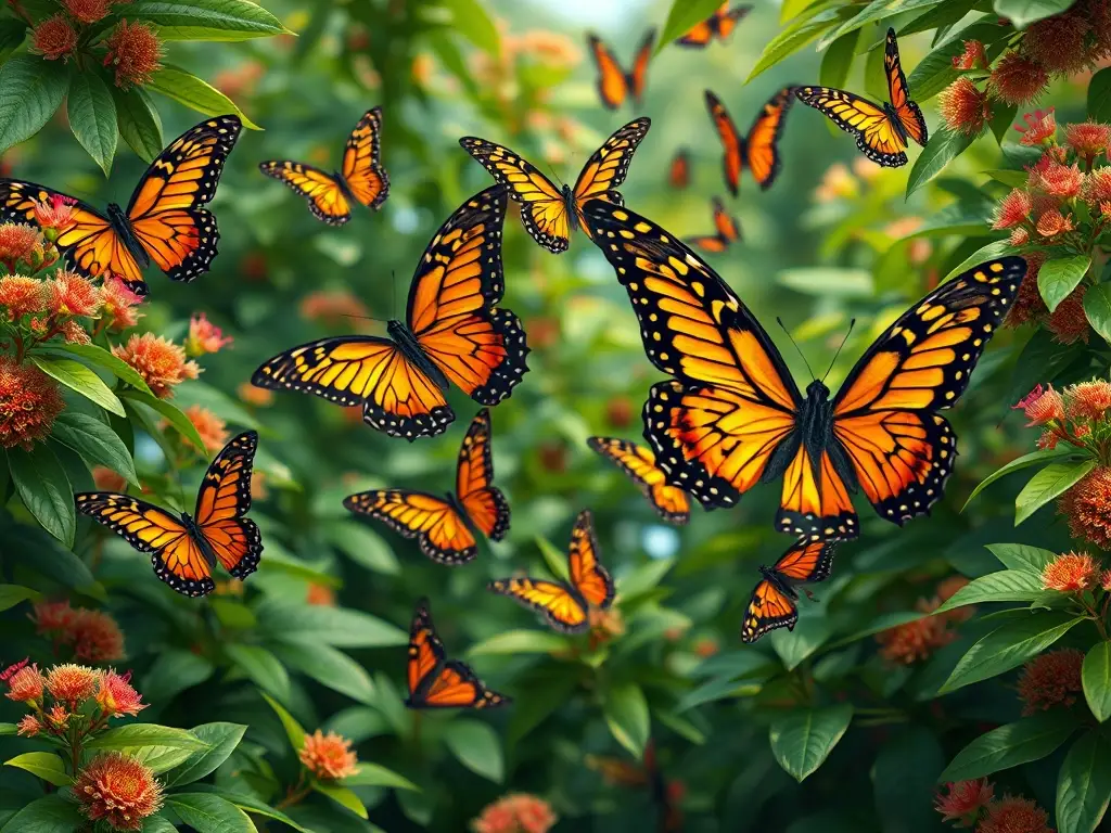 Tapiz realista de mariposas Acraeas en exuberantes frondosas, sin texto ni logo