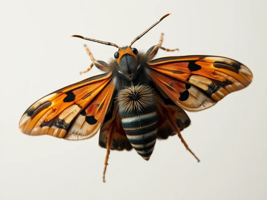 Ilustración detallada de Osmetetorium de una polilla tigre marrón en pose defensiva