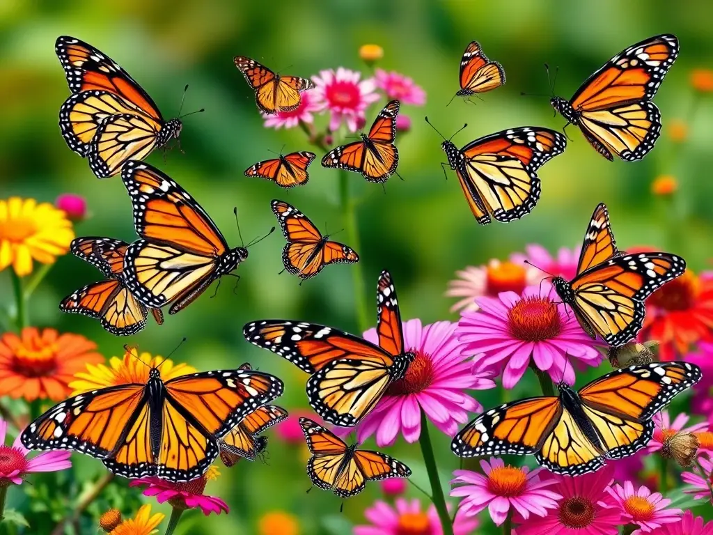 Collage de mariposas realistas y detalladas