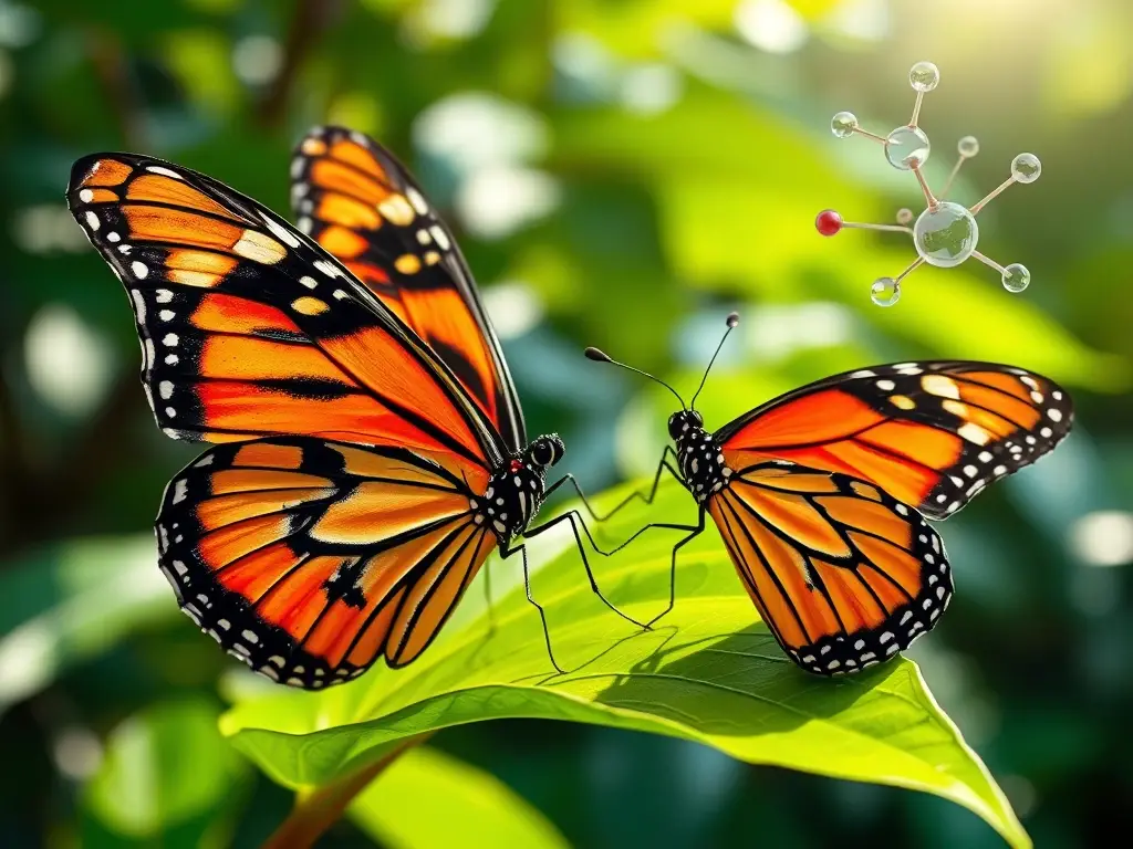 Mariposas vibrantes sobre hoja, detalle hiperrealista