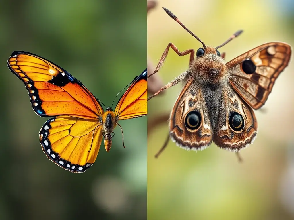 Mariposa y polilla en macro dividida