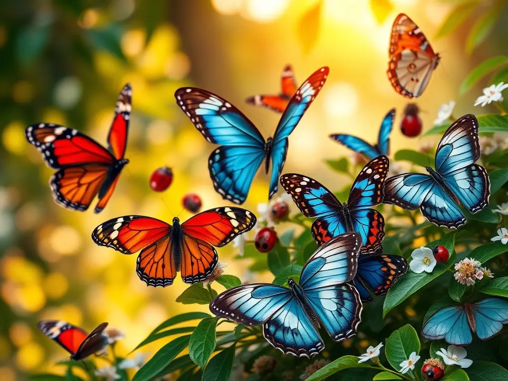 Macro realista de coloridos mariposas en follaje