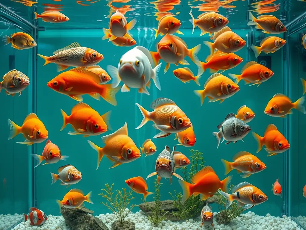 Photorealistic aquarium art, peces felices