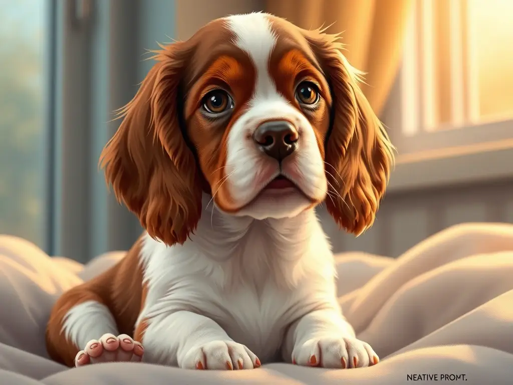 Fotografía realista de un cachorro de cocker spaniel con fiebre, suave y saludable