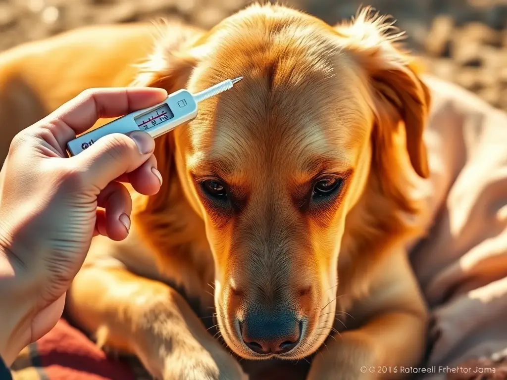 Illustration realista de un labrador retriever con temperatura