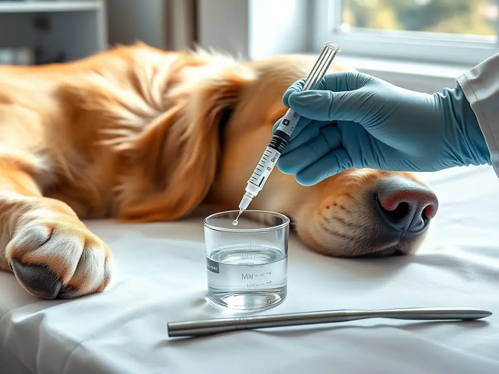 Golden retriever recibiendo medicación en clínica
