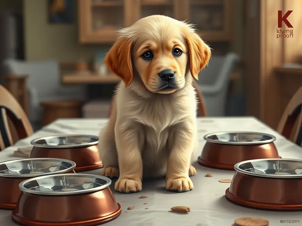 Ilustración detallada de un cachorro golden retriever triste y confundido