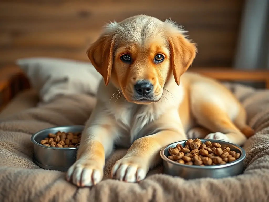 Foto realista de un cachorro golden retriever atento y mirando al espectador