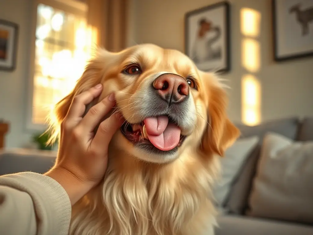 Un golden retriever lamiendo cariñosamente la mejilla