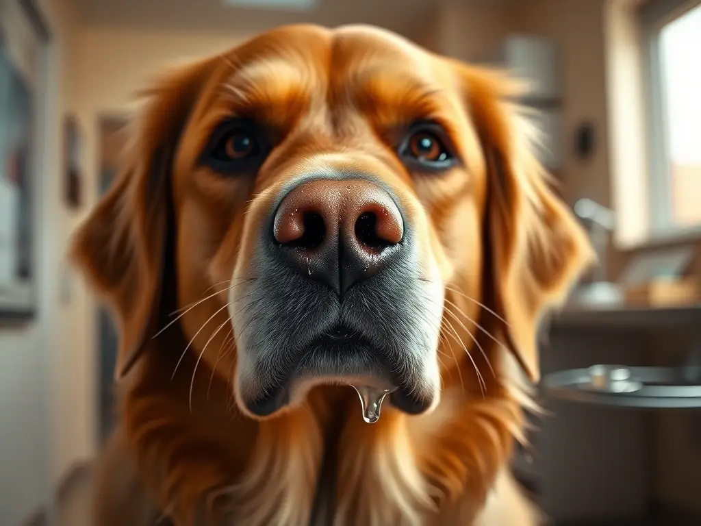 Retrato cercano de Golden Retriever enfermo