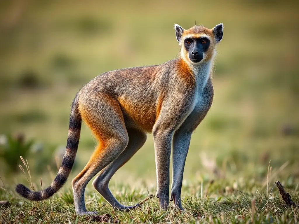 Foto realista de un gálago enano en una sabana, con detalles anatomicos precisos