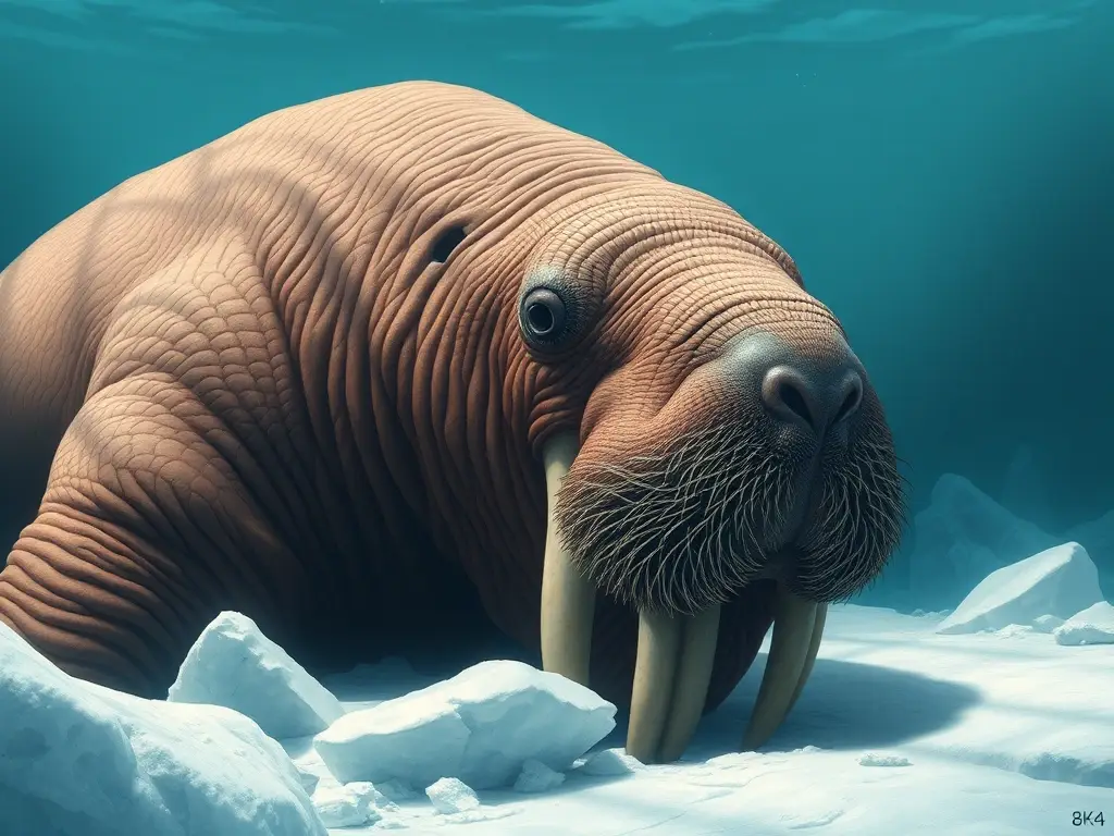 Ilustración detalladamente representando a un elefante marino comiendo en hielo