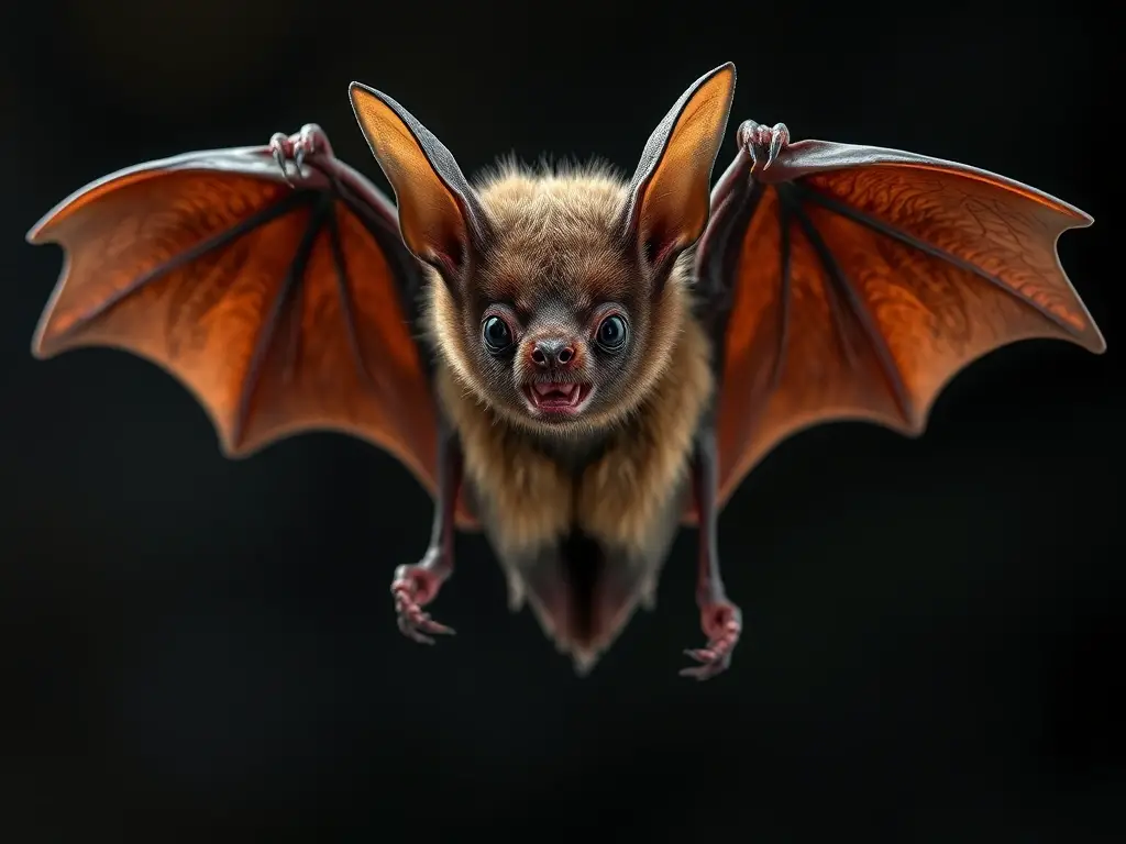 Ilustración de un murciélago depredador de anatomía detallada y realista