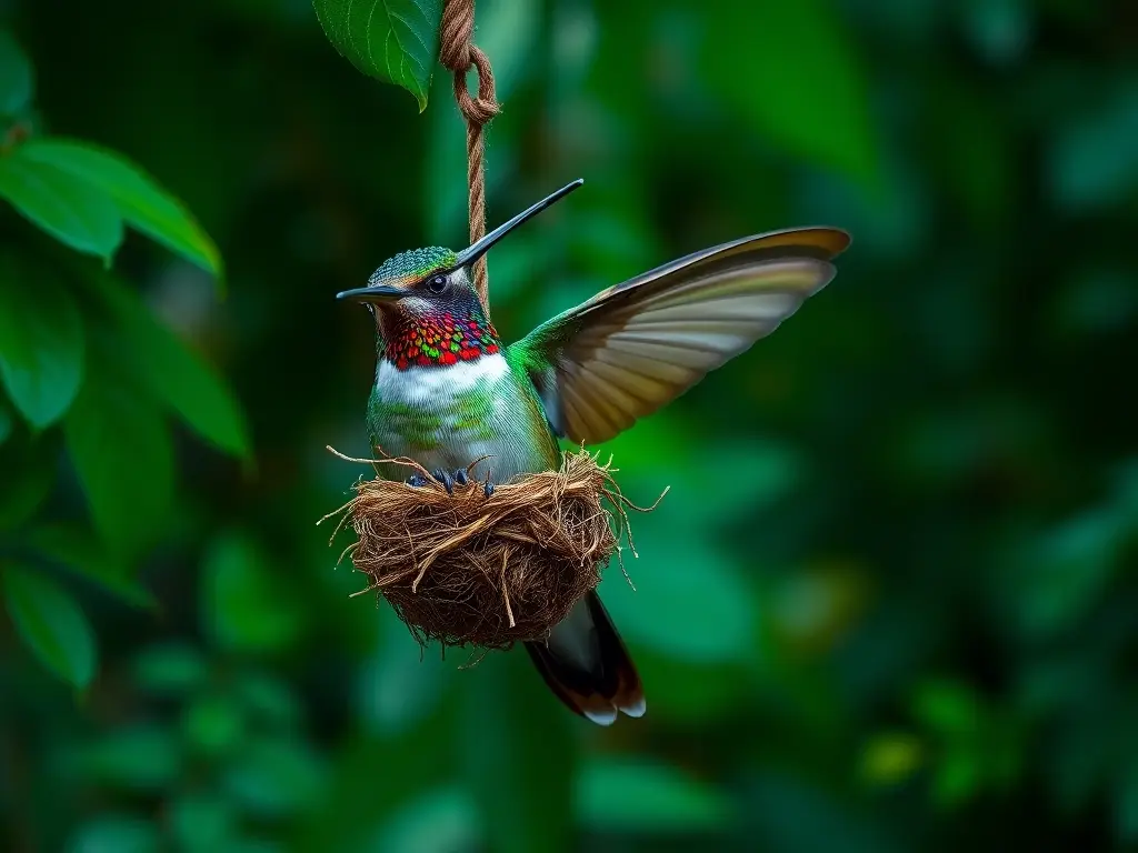 Un retrato fotorealista del colibrí esmeralda en un hogar alumbra sobre la selva tropical