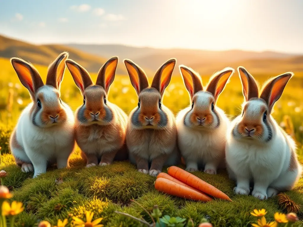 Conejitos adorables en prado soleado