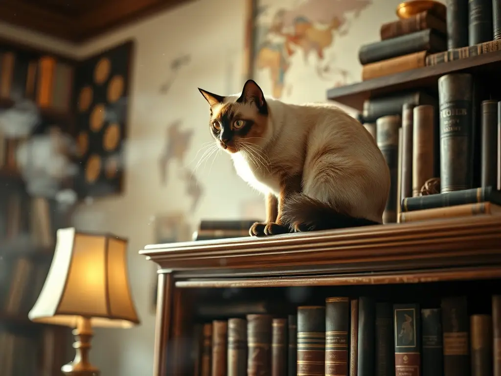 Una gata majestuosa con elegancia, fotografiada en un libro antiguo