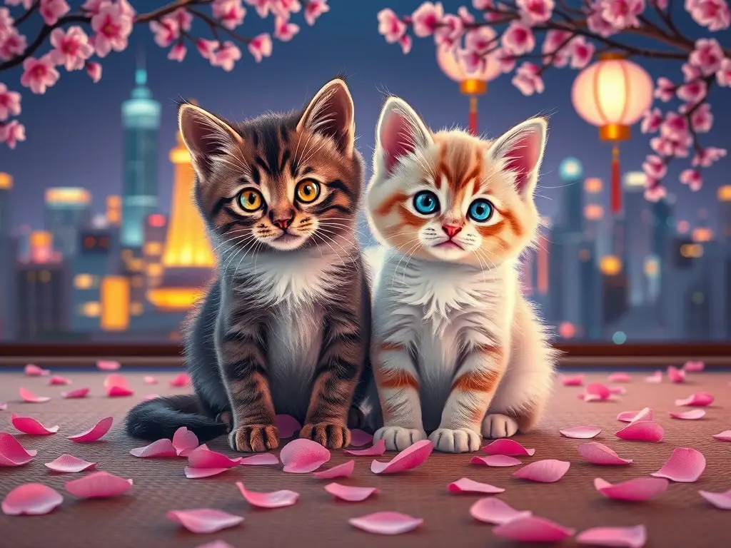 Portada fotorrealista con dos gatitos anime