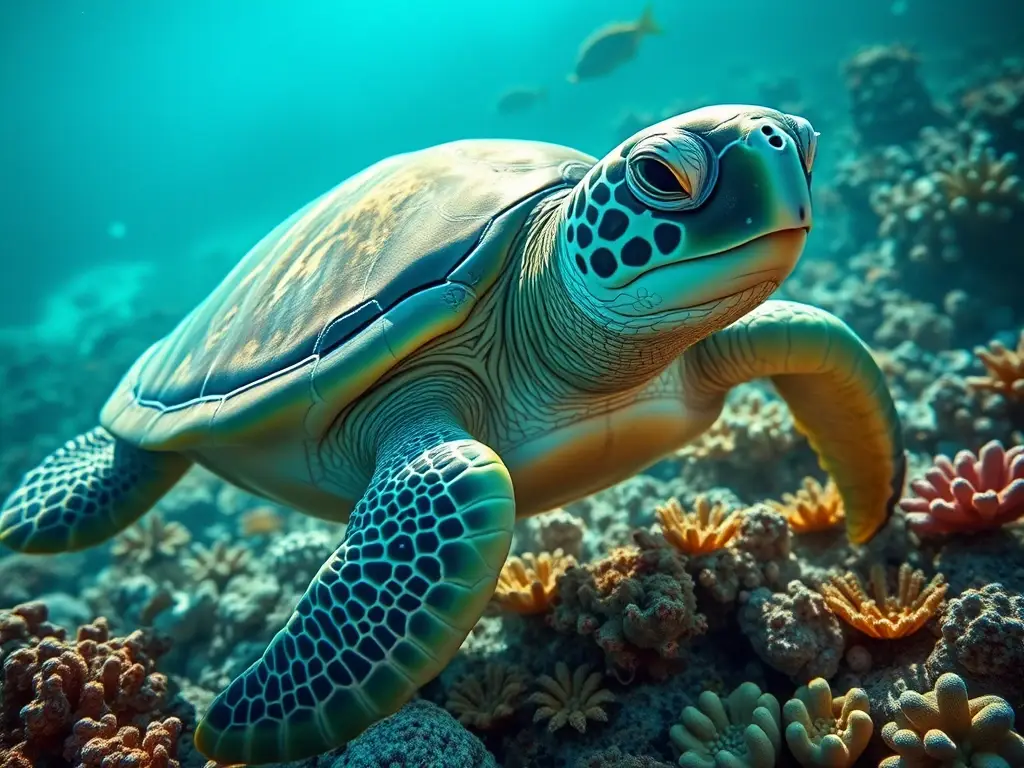 Fotografía realista de tortuga marina verde